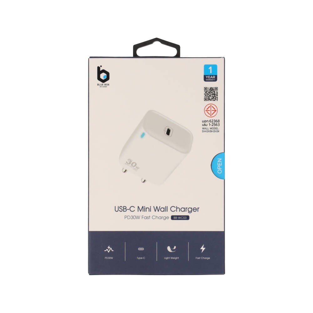 อะแดปเตอร์ Blue Box Wall USB Charger 1 USB-C (PD30W) White (BB-WC03) (TISI)