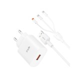 อะแดปเตอร์พร้อมสายชาร์จ QPLUS Wall USB Charger 1 USB-A (QC3.0A/18W) + 3-in-1 Cable 1M. White (QA18) (TISI)