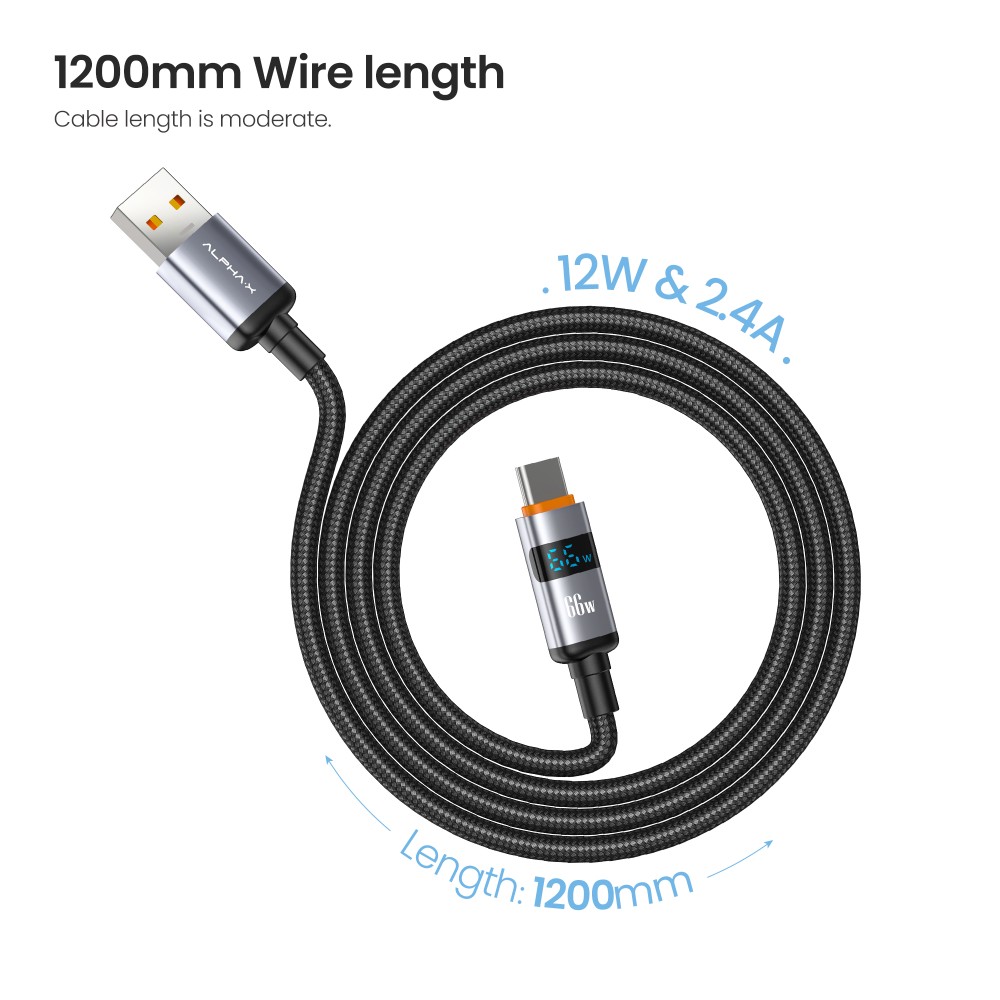 สายชาร์จ ALPHA.X USB-A to Lightning Cable 12W 1.2M Black (ALU-AL09)