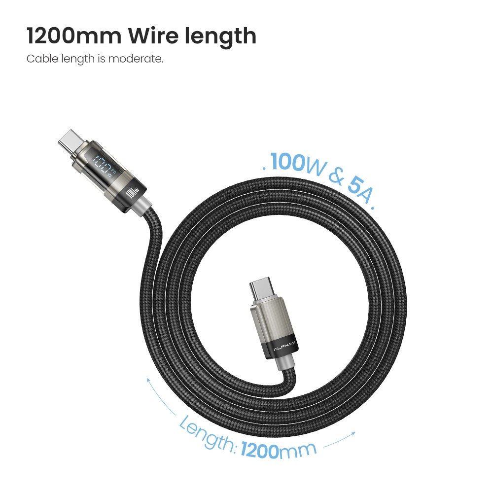 สายชาร์จ ALPHA.X USB-C to USB-C Cable 100W 1.2M Black (ALU-CC10)