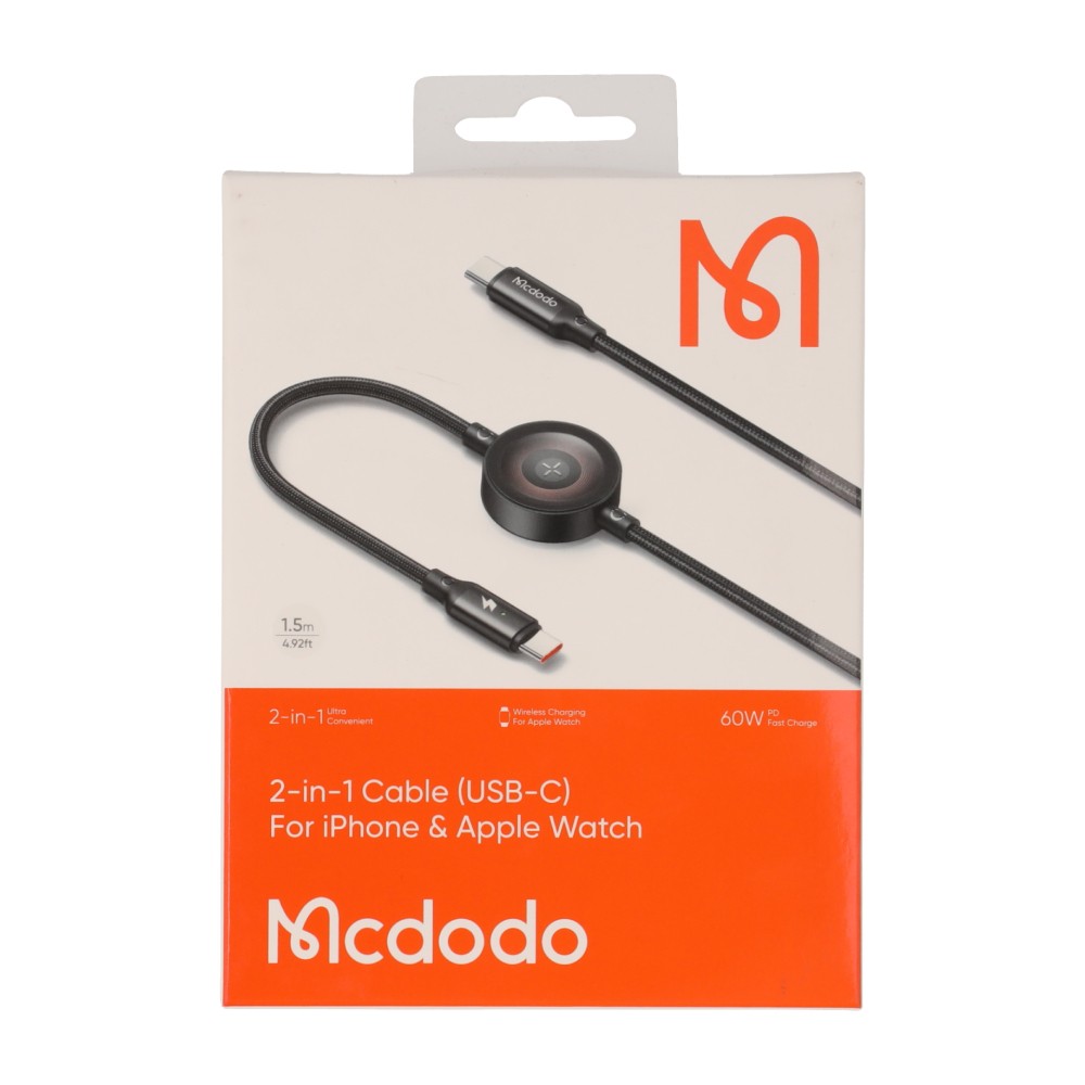 สายชาร์จ Mcdodo 2-in-1 USB-C to USB-C / Wireless Charger for Apple Watch Cable 60W 1.5M Black (CA-2580)