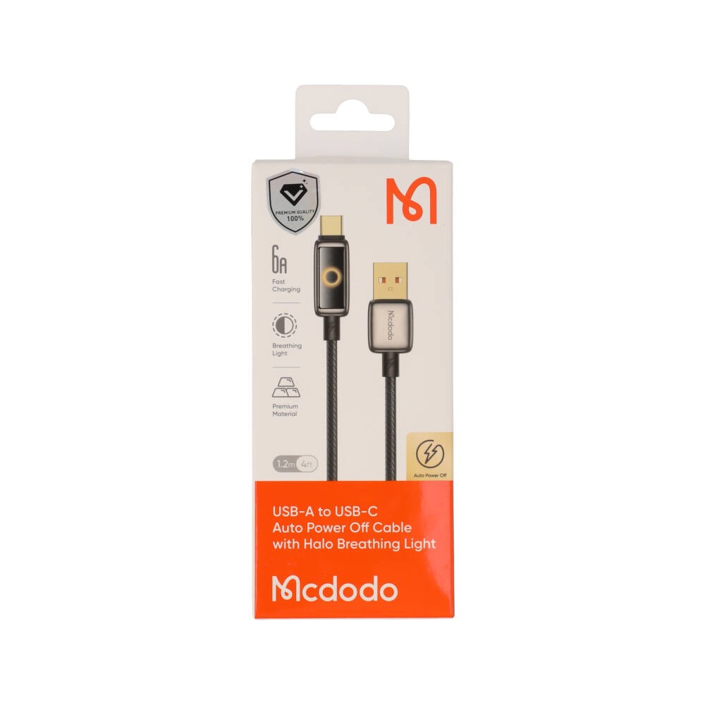 สายชาร์จ Mcdodo USB-A to USB-C Cable 6A Breathing Light LED Display & Data Sync 1.2M Black (CA-6650)