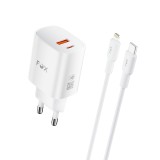 อะแดปเตอร์ FOX Wall USB Charger 1 USB-A (QC3.0A) / 1 USB-C (PD20W) + USB-C to Lightning Cable 1M. White (AP28)