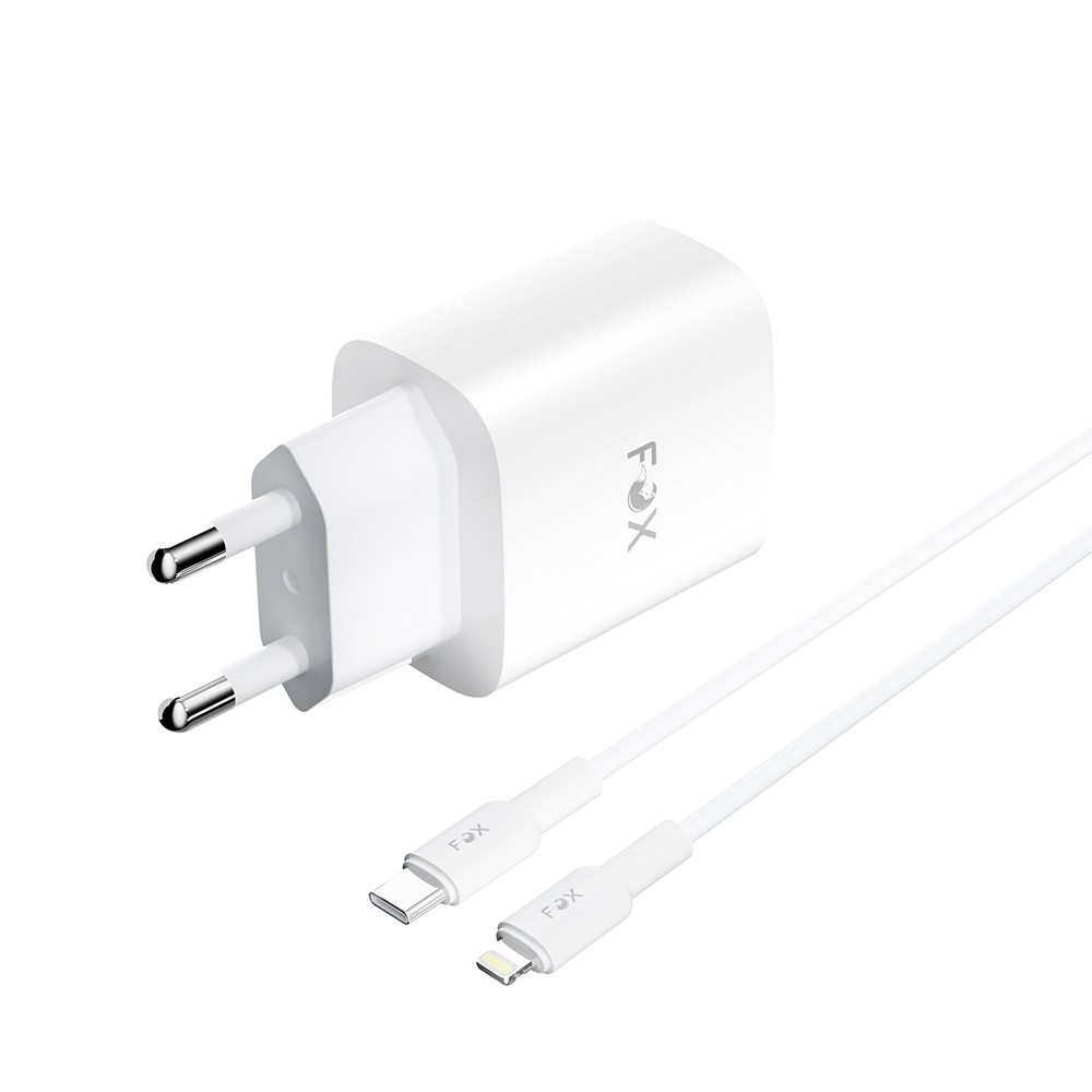 อะแดปเตอร์ FOX Wall USB Charger 1 USB-A (QC3.0A) / 1 USB-C (PD20W) + USB-C to Lightning Cable 1M. White (AP28)