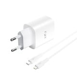อะแดปเตอร์ FOX Wall USB Charger 1 USB-A (QC3.0A) / 1 USB-C (PD20W) + USB-C to Lightning Cable 1M. White (AP28)