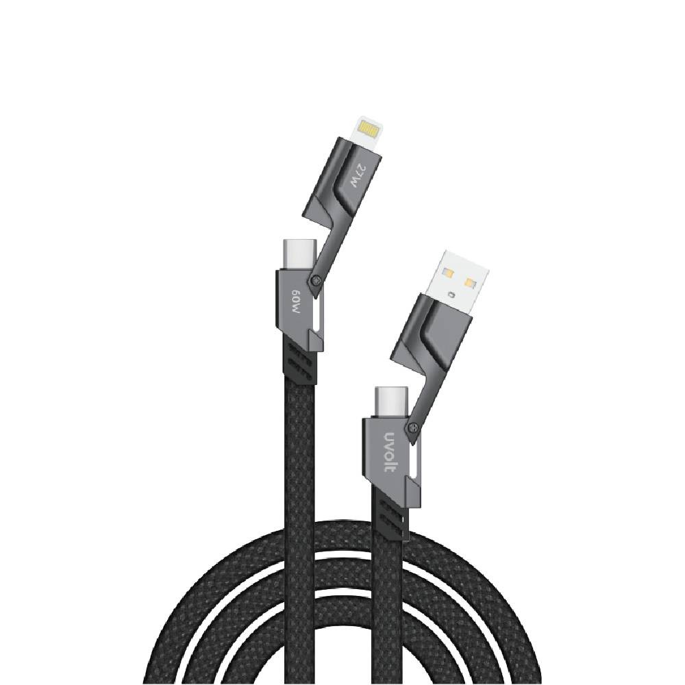 สายชาร์จ UVOLT 4-in-1 Multifunctional Cable 60W Fast Charge & Data Sync 1.5M Black (UV4In1-01BK)