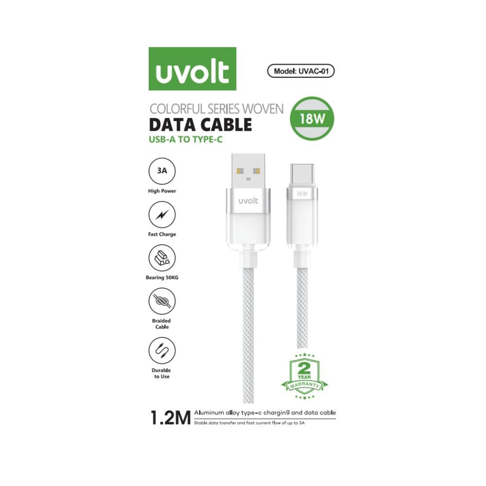 สายชาร์จ UVOLT USB-A to USB-C DATA Cable 18W 1.2M White