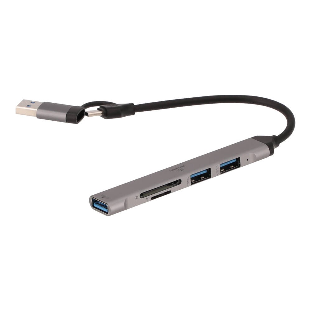 TECHPRO Port Hub 5-in-2 2xUSB 2.0/USB 3.0/Card reader SDTF Gray