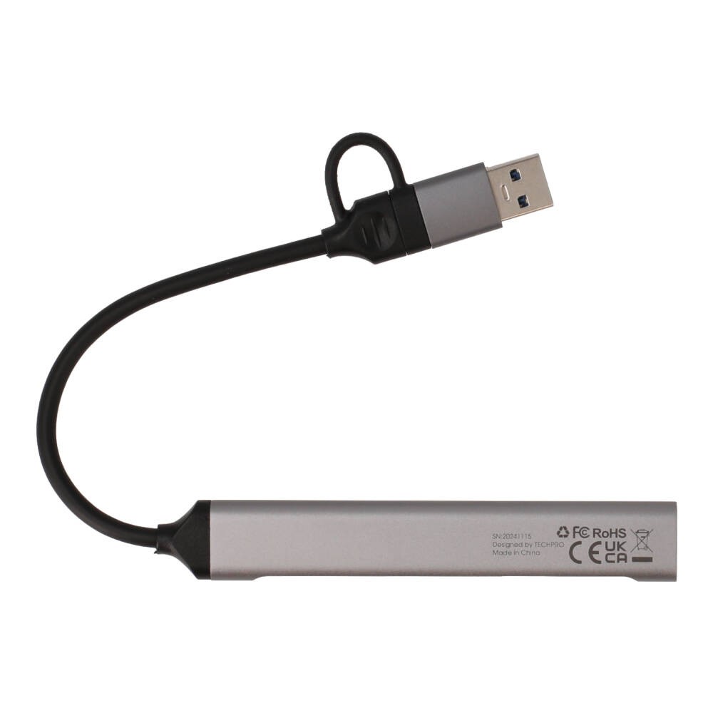 TECHPRO Port Hub 5-in-2 2xUSB 2.0/USB 3.0/Card reader SDTF Gray