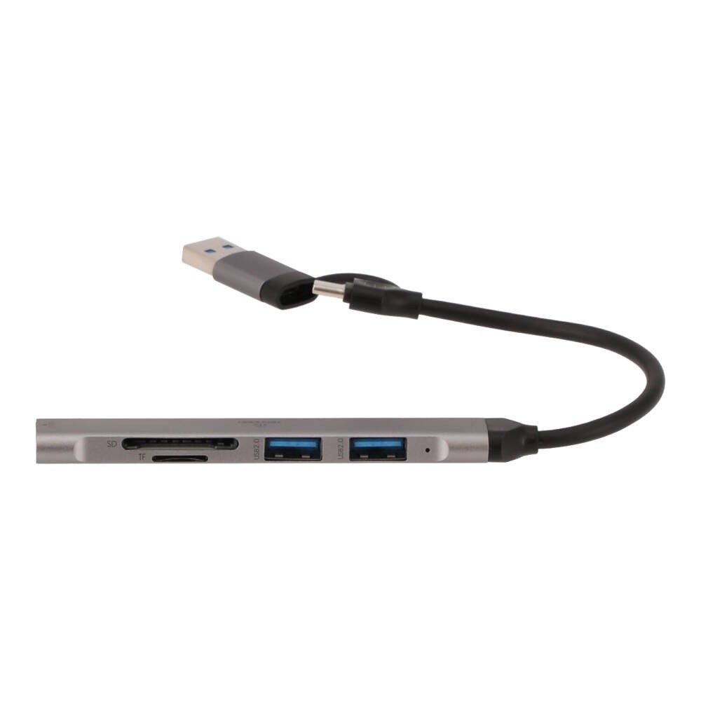 TECHPRO Port Hub 5-in-2 2xUSB 2.0/USB 3.0/Card reader SDTF Gray