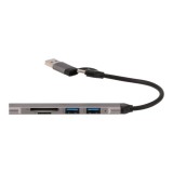TECHPRO Port Hub 5-in-2 2xUSB 2.0/USB 3.0/Card reader SDTF Gray