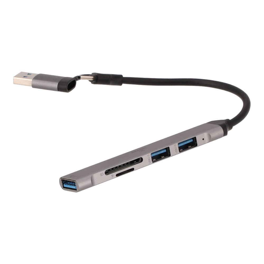 TECHPRO Port Hub 5-in-2 2xUSB 2.0/USB 3.0/Card reader SDTF Gray