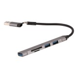 TECHPRO Port Hub 5-in-2 2xUSB 2.0/USB 3.0/Card reader SDTF Gray