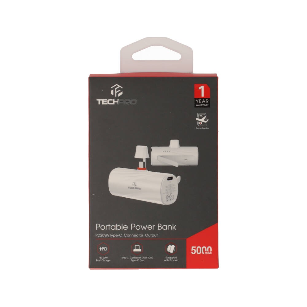 พาวเวอร์แบงค์ TECHPRO 5000 mAh Type-C PD (TP-PB5C) White