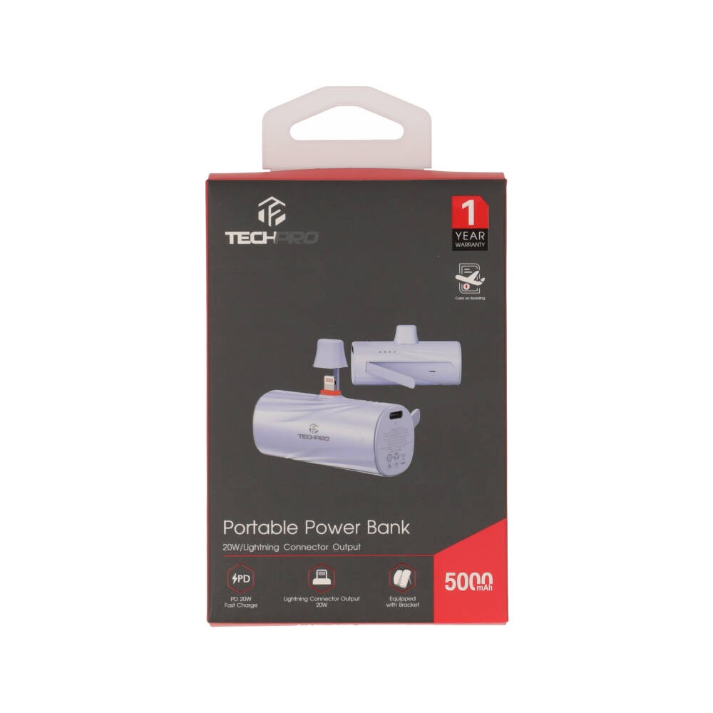 พาวเวอร์แบงค์ TECHPRO 5000 mAh Lightning PD (TP-PB5L) Purple