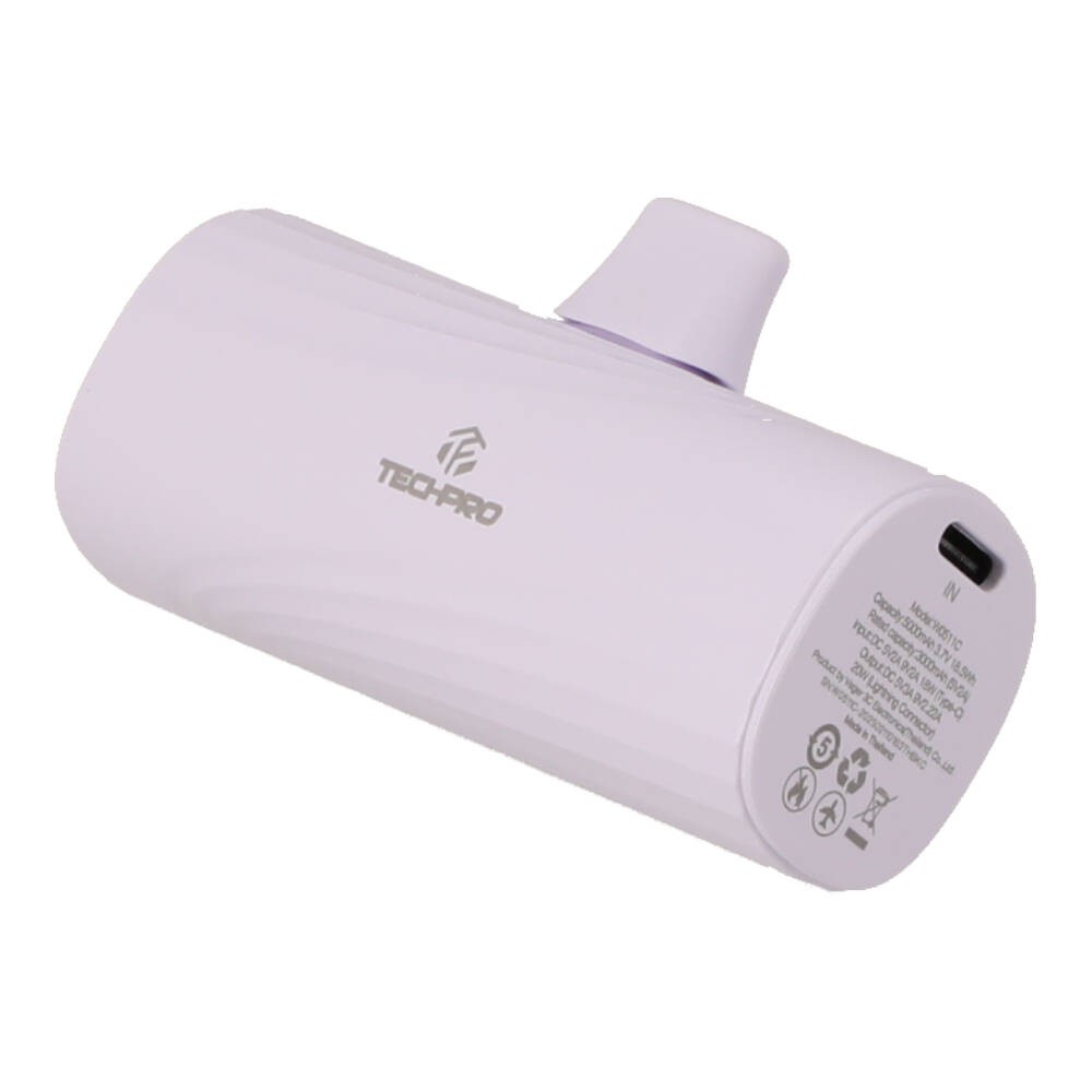 พาวเวอร์แบงค์ TECHPRO 5000 mAh Lightning PD (TP-PB5L) Purple