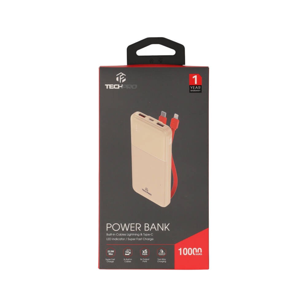 พาวเวอร์แบงค์ TECHPRO 10000 mAh (TP-PB10PD) Titanium Gold