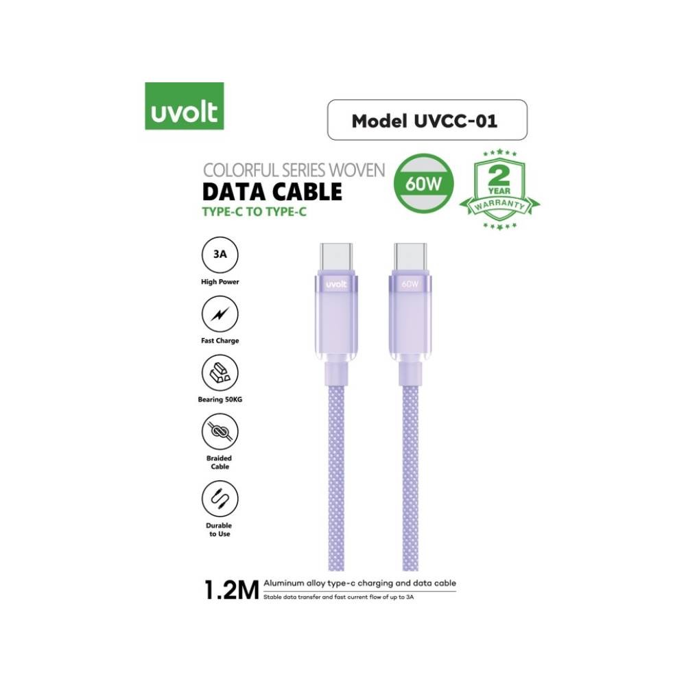 สายชาร์จ UVOLT USB-C to USB-C Cable DATA 60W 1.2M Purple (UVCC-01PU)