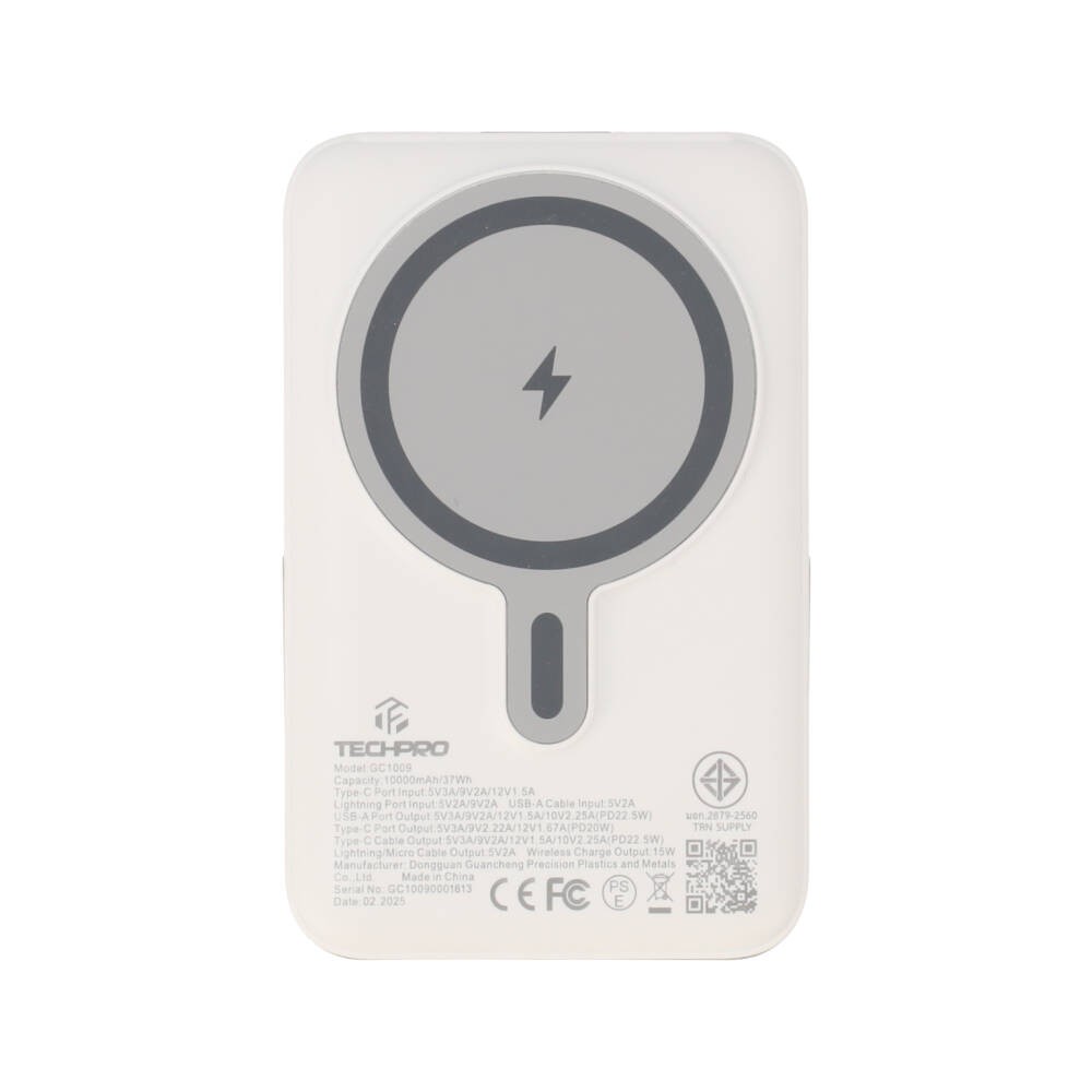 พาวเวอร์แบงค์ TECHPRO 10000 mAh 4-in-1 LED Indicator Magnetic Charger (GC1009) White