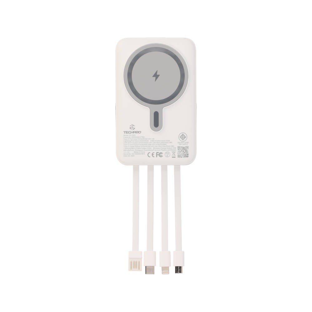 พาวเวอร์แบงค์ TECHPRO 10000 mAh 4-in-1 LED Indicator Magnetic Charger (GC1009) White