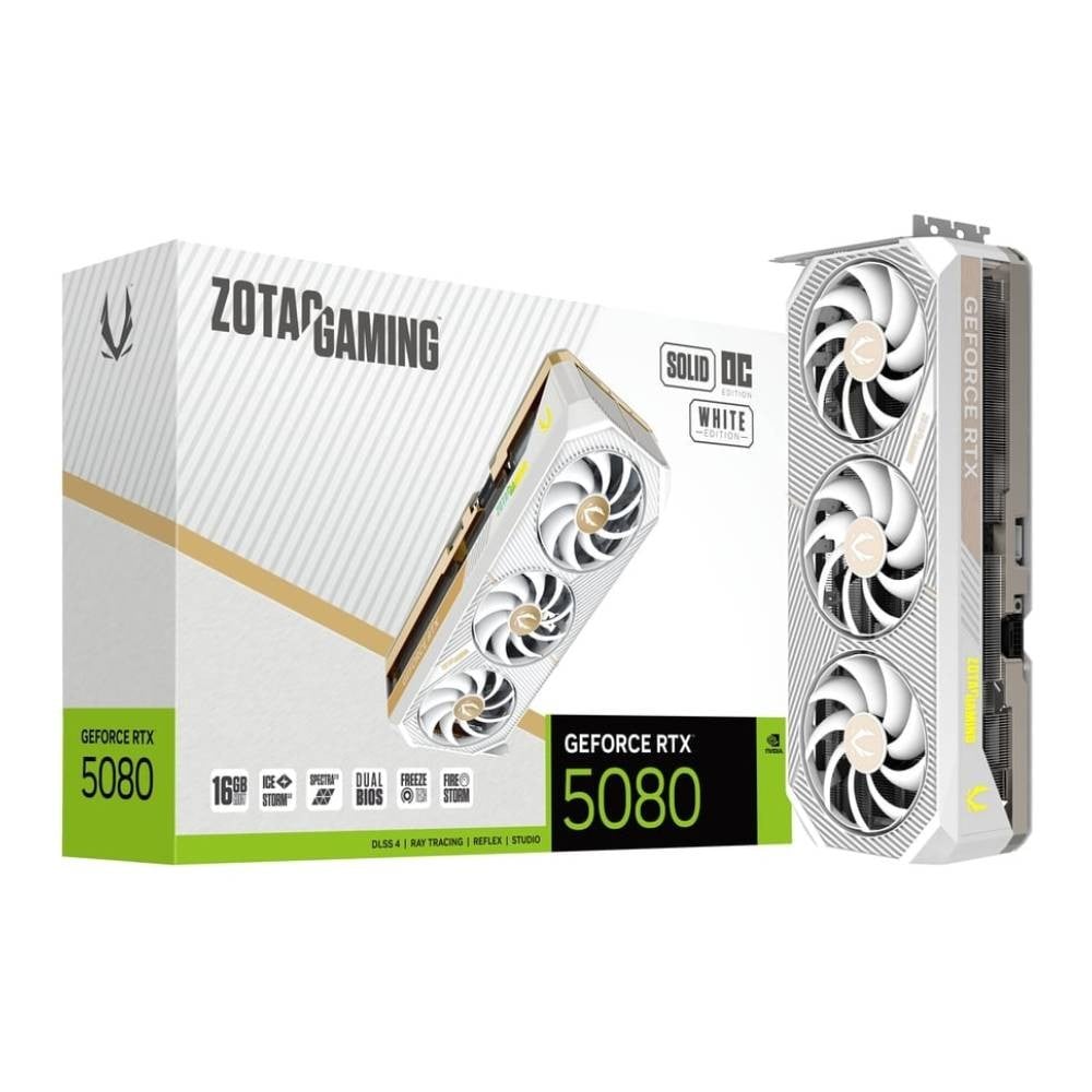 การ์ดจอ ZOTAC Gaming GeForce RTX 5080 Solid OC White Edition 16GB GDDR7 256-bit