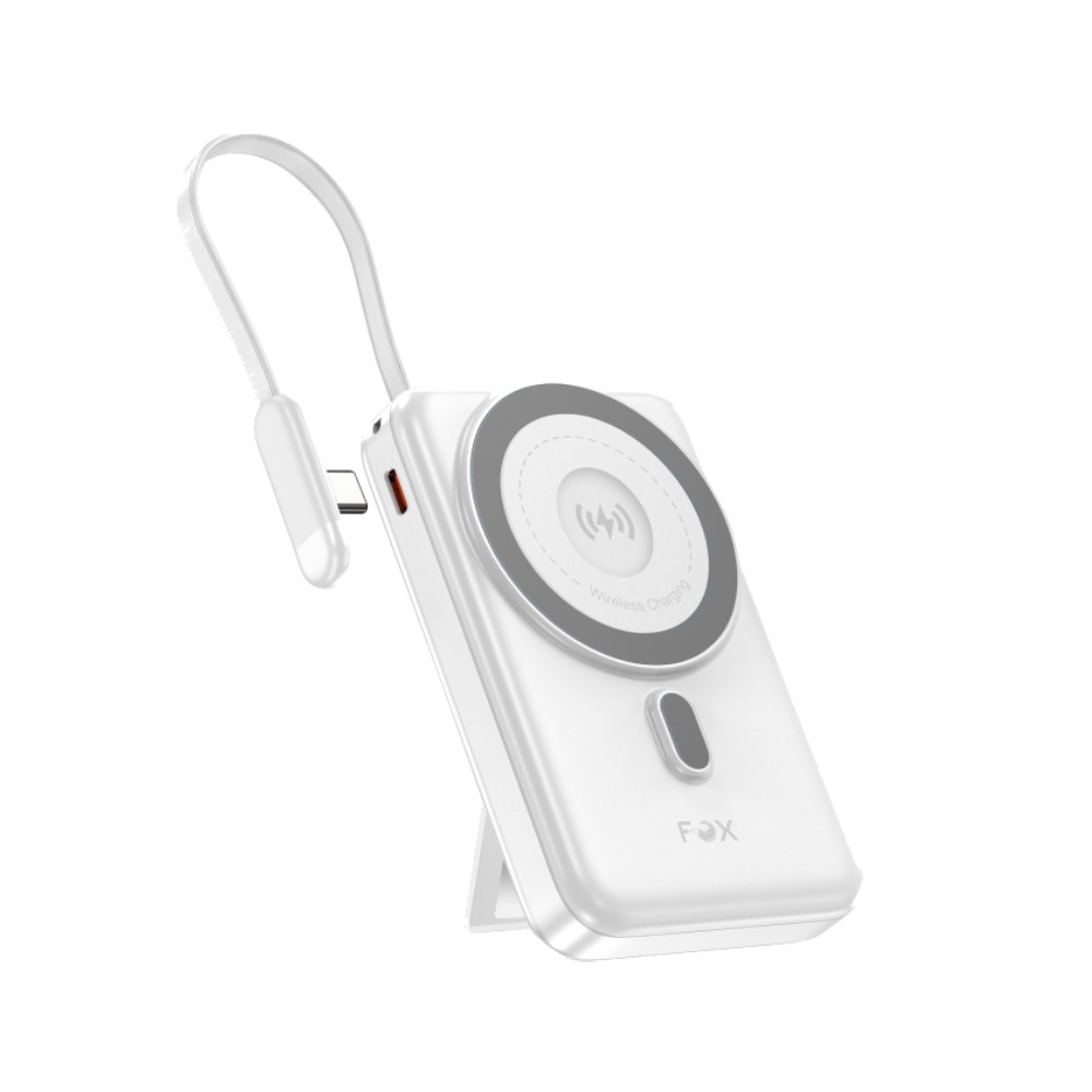 พาวเวอร์แบงค์ FOX 10000 mAh Mini Magnetic Wireless W1081C White