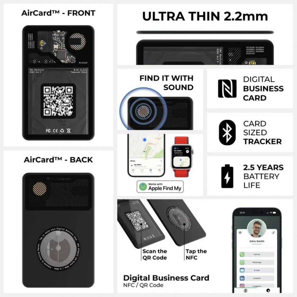 อุปกรณ์ติดตามอัจฉริยะ Rolling Square AirCard Business Card Bluetooth Tracker