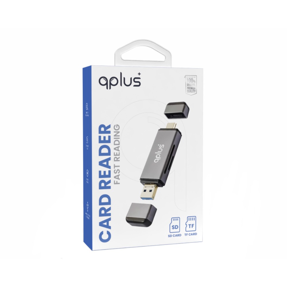 QPLUS Mul-Function 3-in-1 USB 3.0 Card Reader TF/SD Black