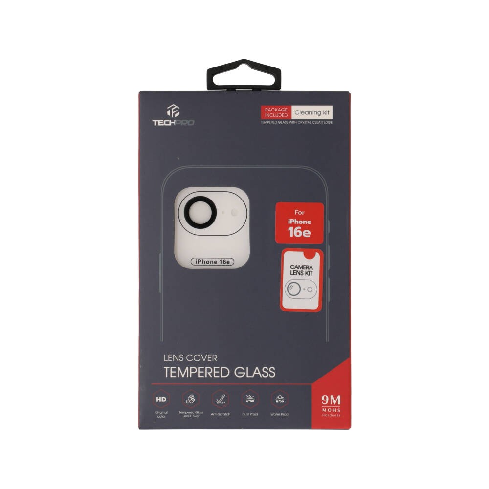 ฟิล์มกันเลนส์ TECHPRO iPhone 16e/17e Camera Lens Crystal Clear Black