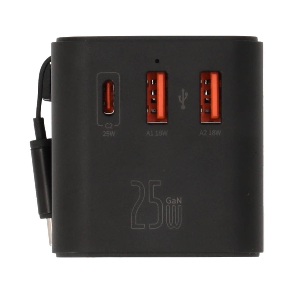 หัวแปลงปลั๊กไฟ TITANV Multifunction Universal Travel Adapter with Type-C Cable 25W Black (PLGTTV001)