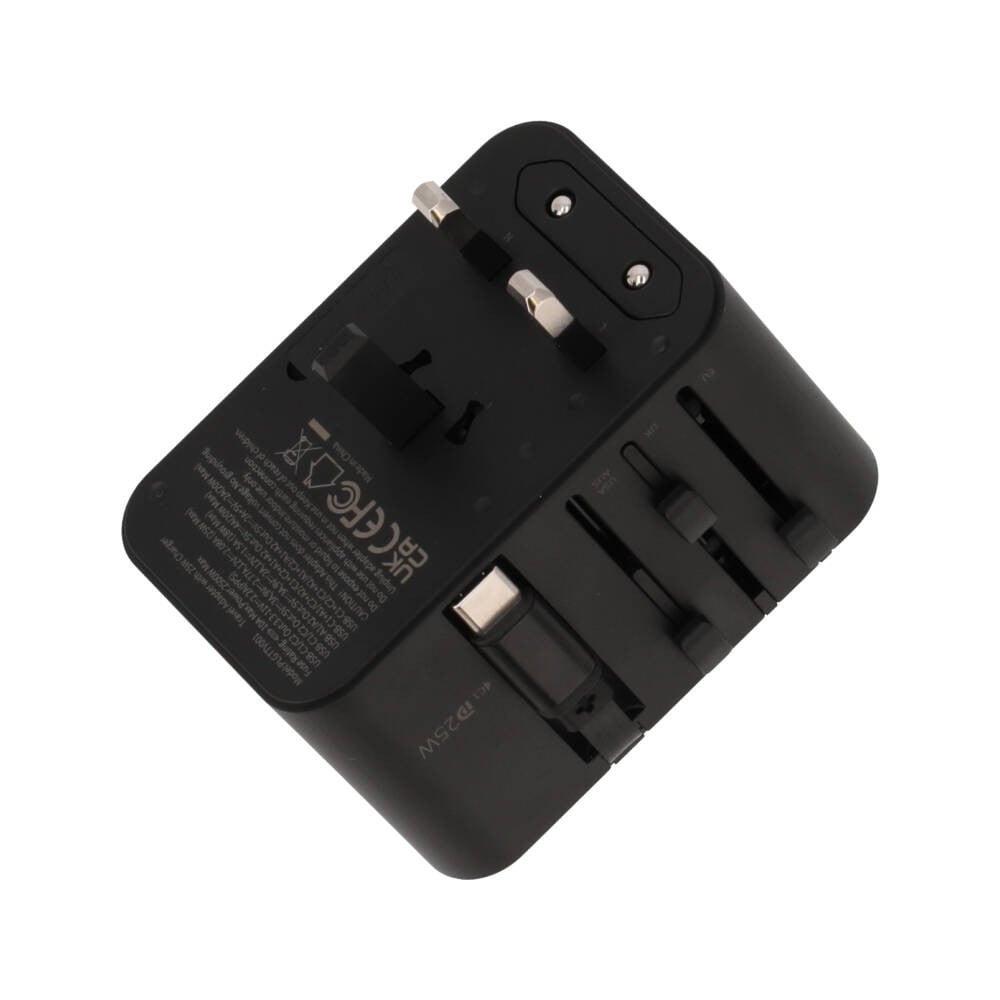 หัวแปลงปลั๊กไฟ TITANV Multifunction Universal Travel Adapter with Type-C Cable 25W Black (PLGTTV001)