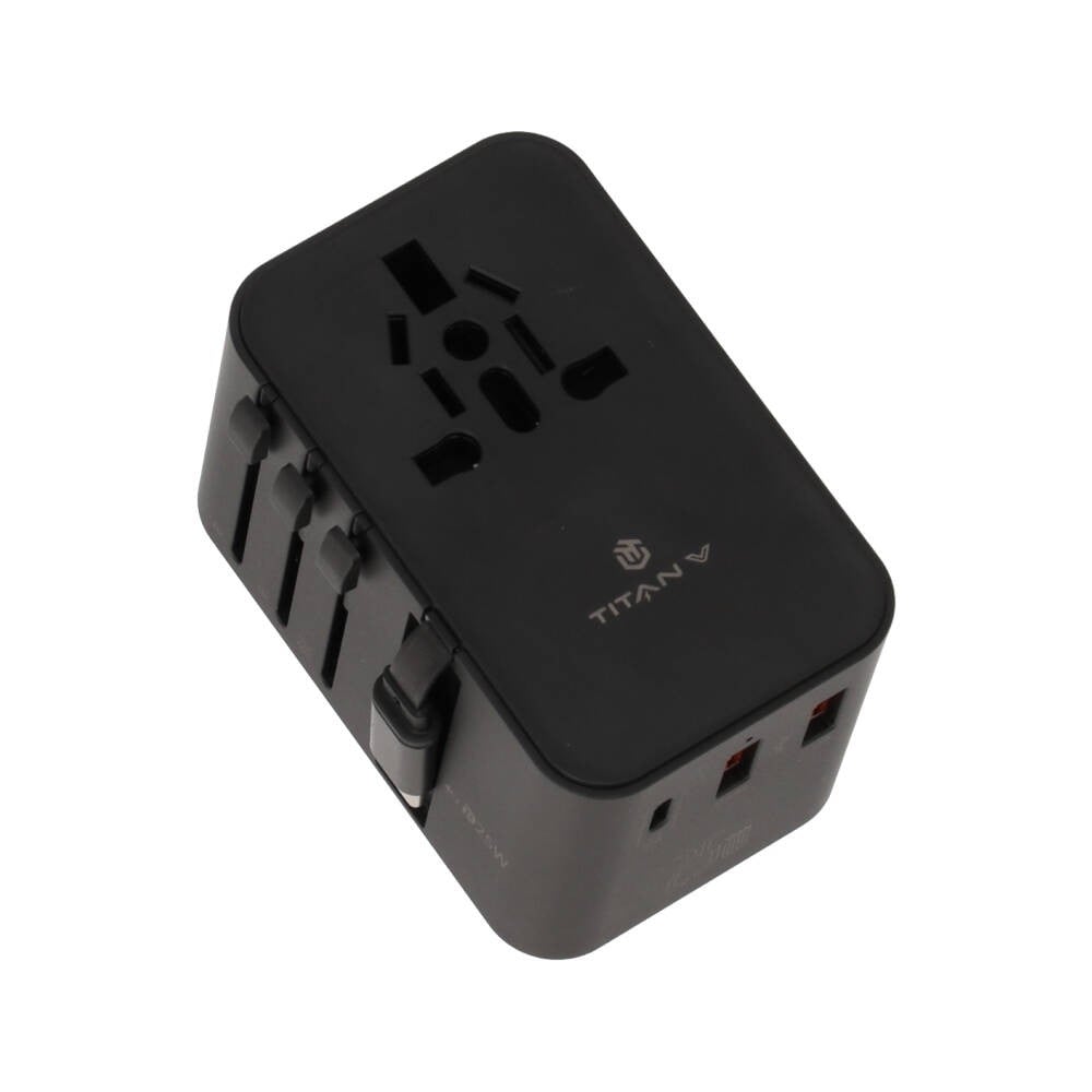 หัวแปลงปลั๊กไฟ TITANV Multifunction Universal Travel Adapter with Type-C Cable 25W Black (PLGTTV001)