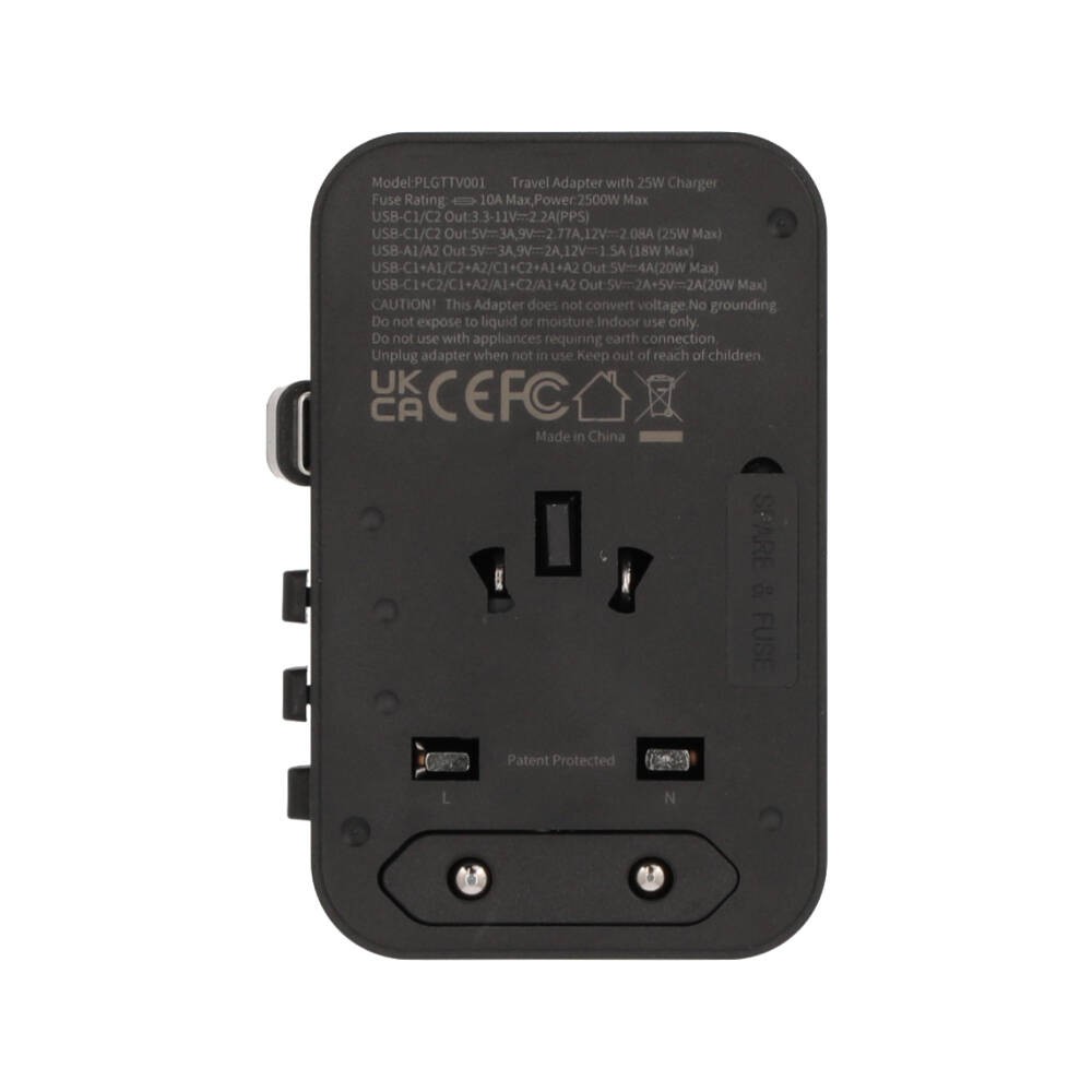 หัวแปลงปลั๊กไฟ TITANV Multifunction Universal Travel Adapter with Type-C Cable 25W Black (PLGTTV001)