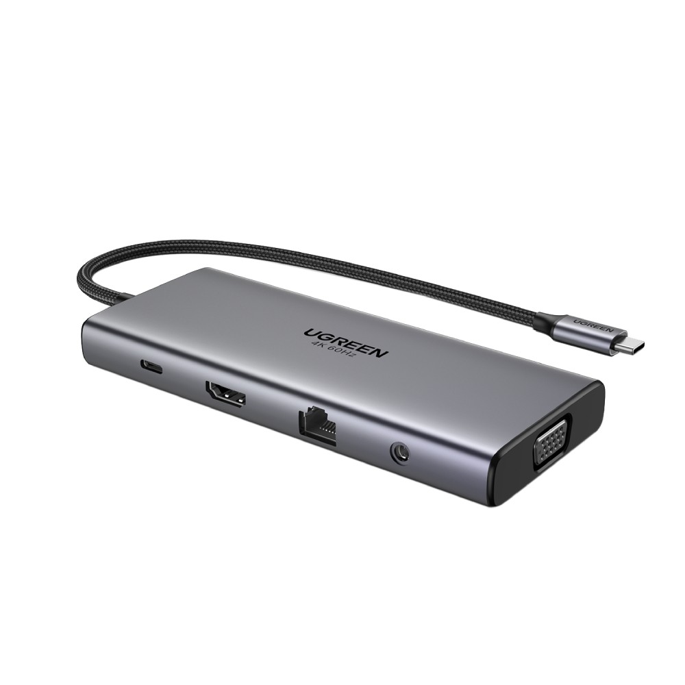 ยูเอสบีฮับ Ugreen 11-in-1 USB-Cx2 USB-C 3.2+USB-A 3.2+USB-A 3.0+HDMI(4K@60Hz)+VGA+RJ45 Gigabit (45520) Gray