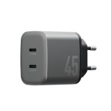 อะแดปเตอร์ ENERGEA Wall USB Charger 2 USB-C (PD45W) Ampcharge GaN45 Dual Gunmetal (TISI)