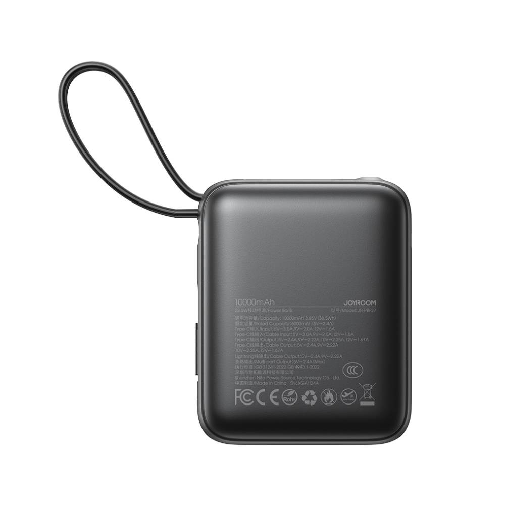 พาวเวอร์แบงค์ JOYROOM 10000mAh mini Dual Cables (JR-PBF27 22.5W) Black (CCC)