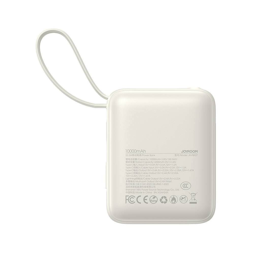 พาวเวอร์แบงค์ JOYROOM 10000mAh mini Dual Cables (JR-PBF27 22.5W) White (CCC)