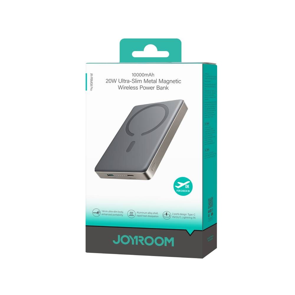 พาวเวอร์แบงค์ JOYROOM 10000mAh Ultra-Slim Metal Magnetic Wireless (JR-PBM08 Pro 20W) (CCC) Natural Titanium