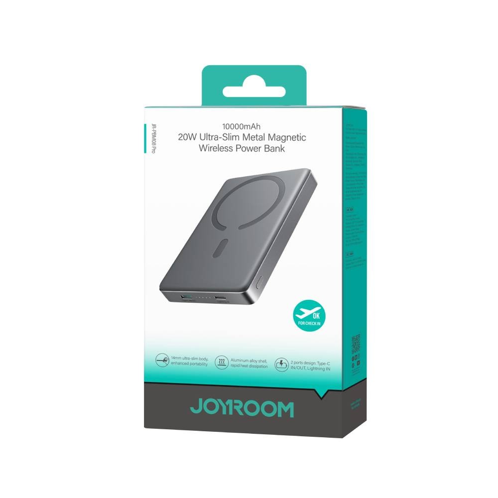 พาวเวอร์แบงค์ JOYROOM 10000mAh Ultra-Slim Metal Magnetic Wireless (JR-PBM08 Pro 20W) (CCC) Space Gray