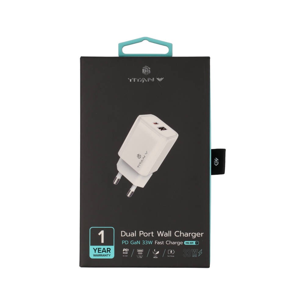 อะแดปเตอร์ TITANV Wall USB Charger 1 USB-A/1 USB-C (PD33W) HyperChare GaN White (TI-WC10)