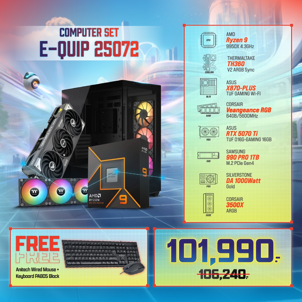 Computer Set - E-QUIP 25072 (R9 9950X | RAM64GB/5600 | SSD 1TB | RTX5070 Ti)