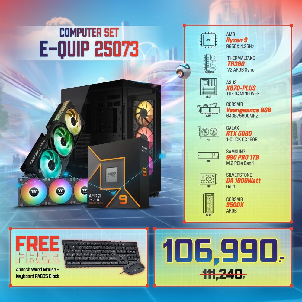 Computer Set - E-QUIP 25073 (R9 9950X | RAM64GB/5600 | SSD 1TB | RTX5080)