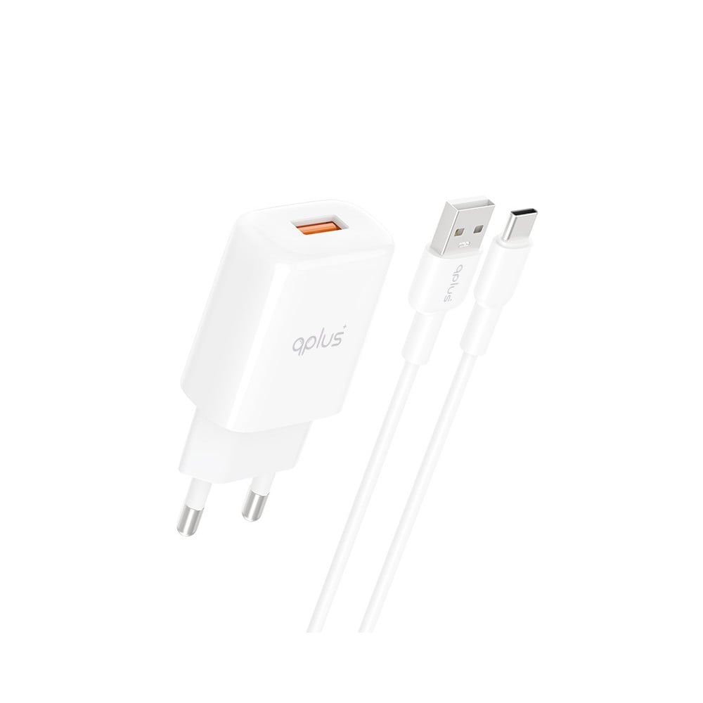 อะแดปเตอร์ QPLUS Wall Charger USB-A (2.4A) 12W + Type-C Cable AU-50 White