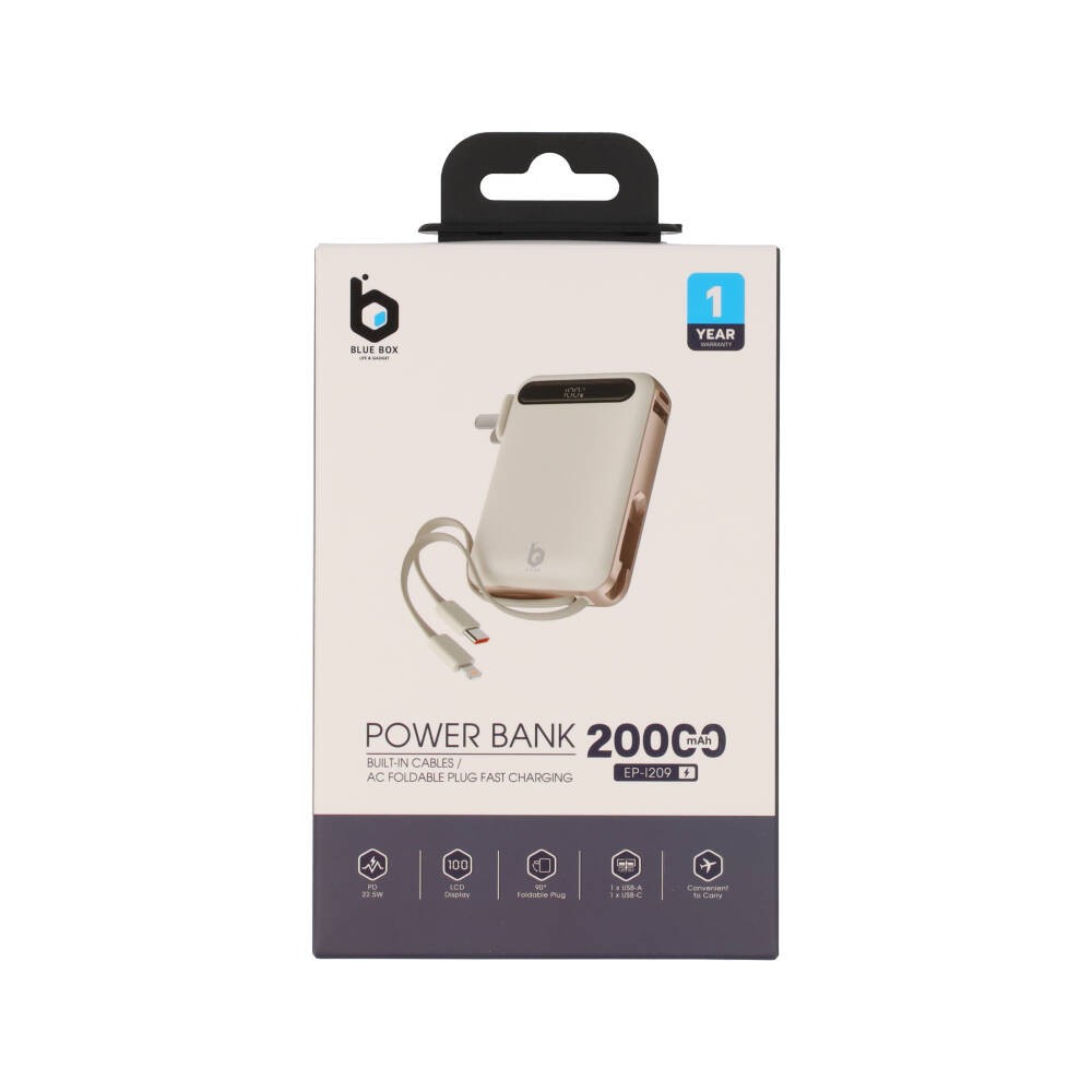 พาวเวอร์แบงค์ Blue Box 20000mAh built-in Lightning/Type-C PD22.5W Cream