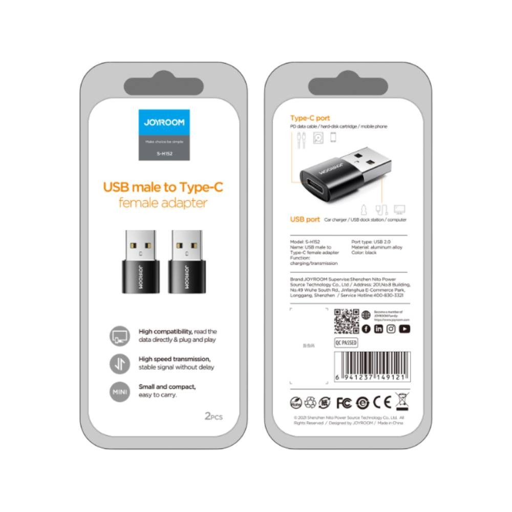 ตัวแปลง JOYROOM Adapter Connector S-H152 USB-A Male to USB-C 3.0A Black