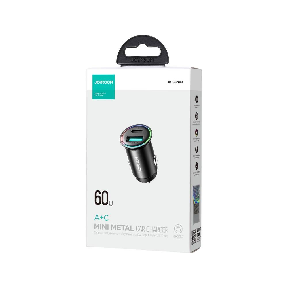 ที่ชาร์จแบตในรถ JOYROOM Car Charger 1 USB-A / 1 USB-C (PD60W) Mini Black (JR-CCN04)