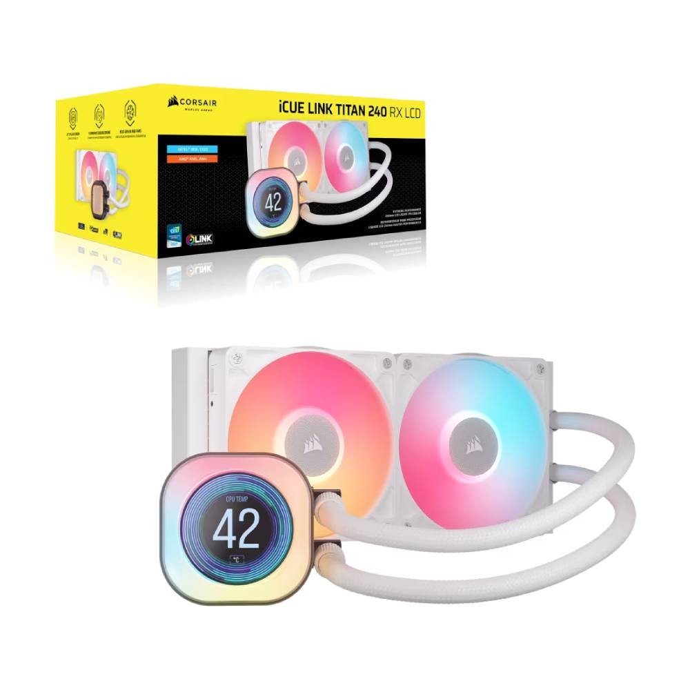 ชุดระบายความร้อนซีพียู Corsair iCUE LINK TITAN 240 RX LCD RGB White CPU Liquid Cooler (CW-9061025-WW)