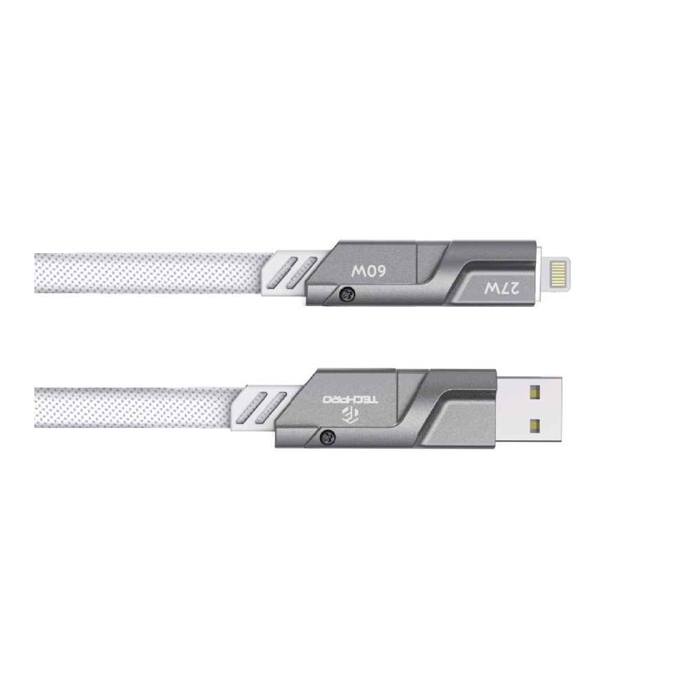 สายชาร์จ TECHPRO 4-in-1 Multifunctional Fast Charge & Data Sync Cable 1.2M TP-C06 White/Grey
