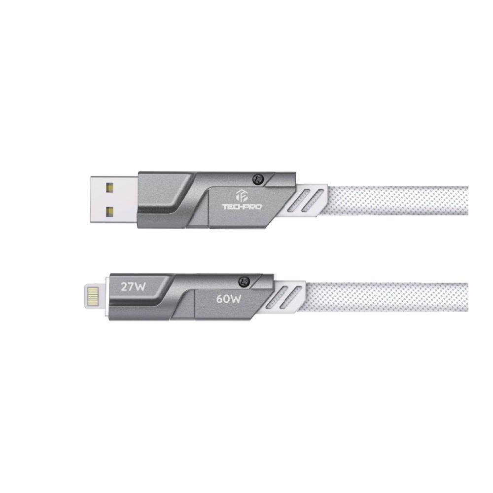 สายชาร์จ TECHPRO 4-in-1 Multifunctional Fast Charge & Data Sync Cable 1.2M TP-C06 White/Grey