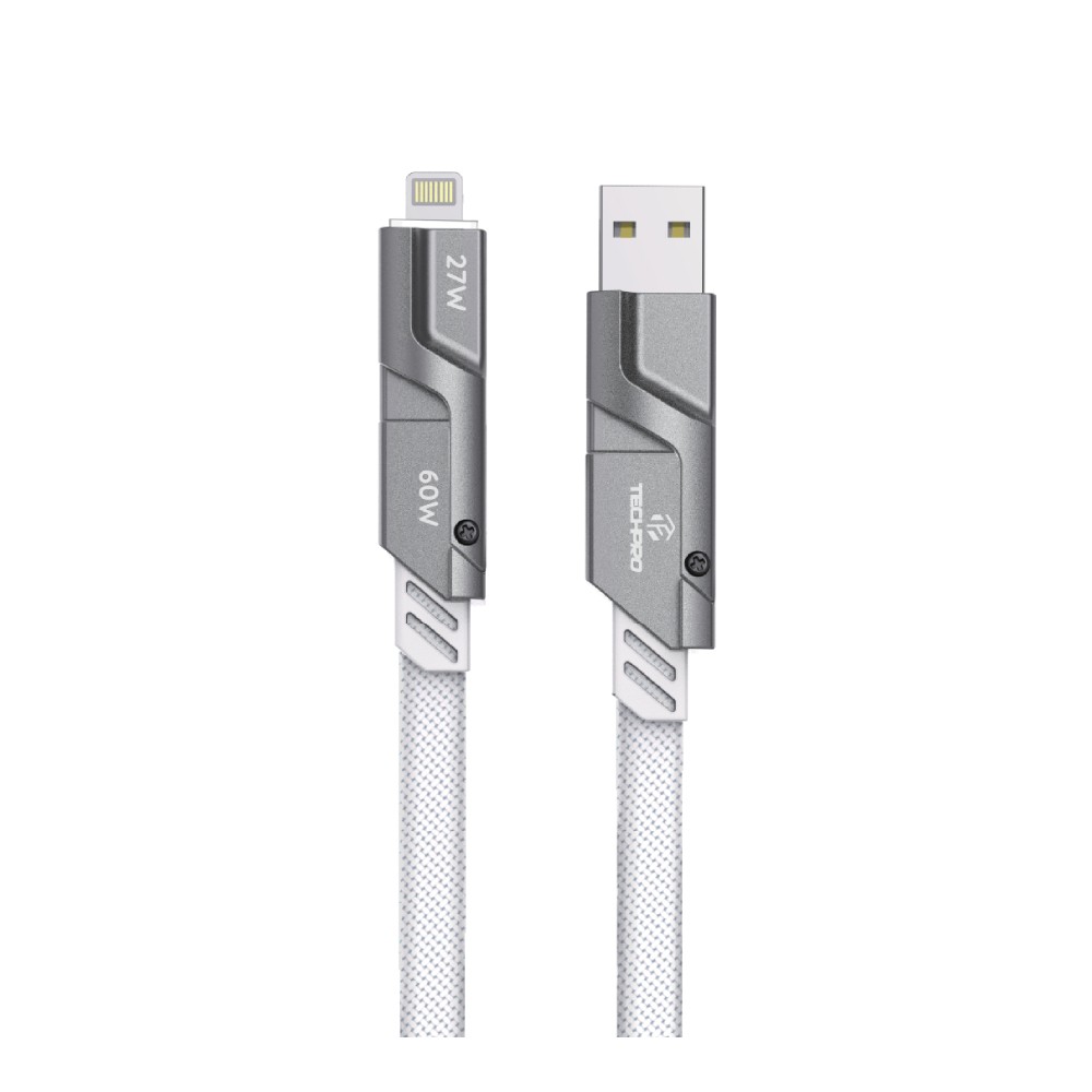สายชาร์จ TECHPRO 4-in-1 Multifunctional Fast Charge & Data Sync Cable 1.2M TP-C06 White/Grey
